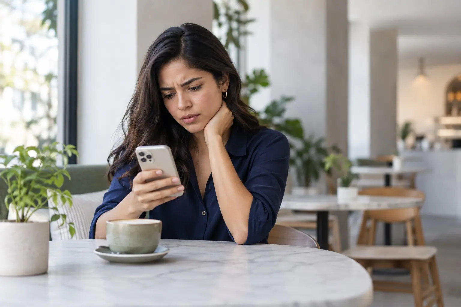 Mujer revisando un cobro en su teléfono